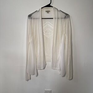 Lucky Brand Women's White Crochet Knit Open Front Cardigan Sweater M